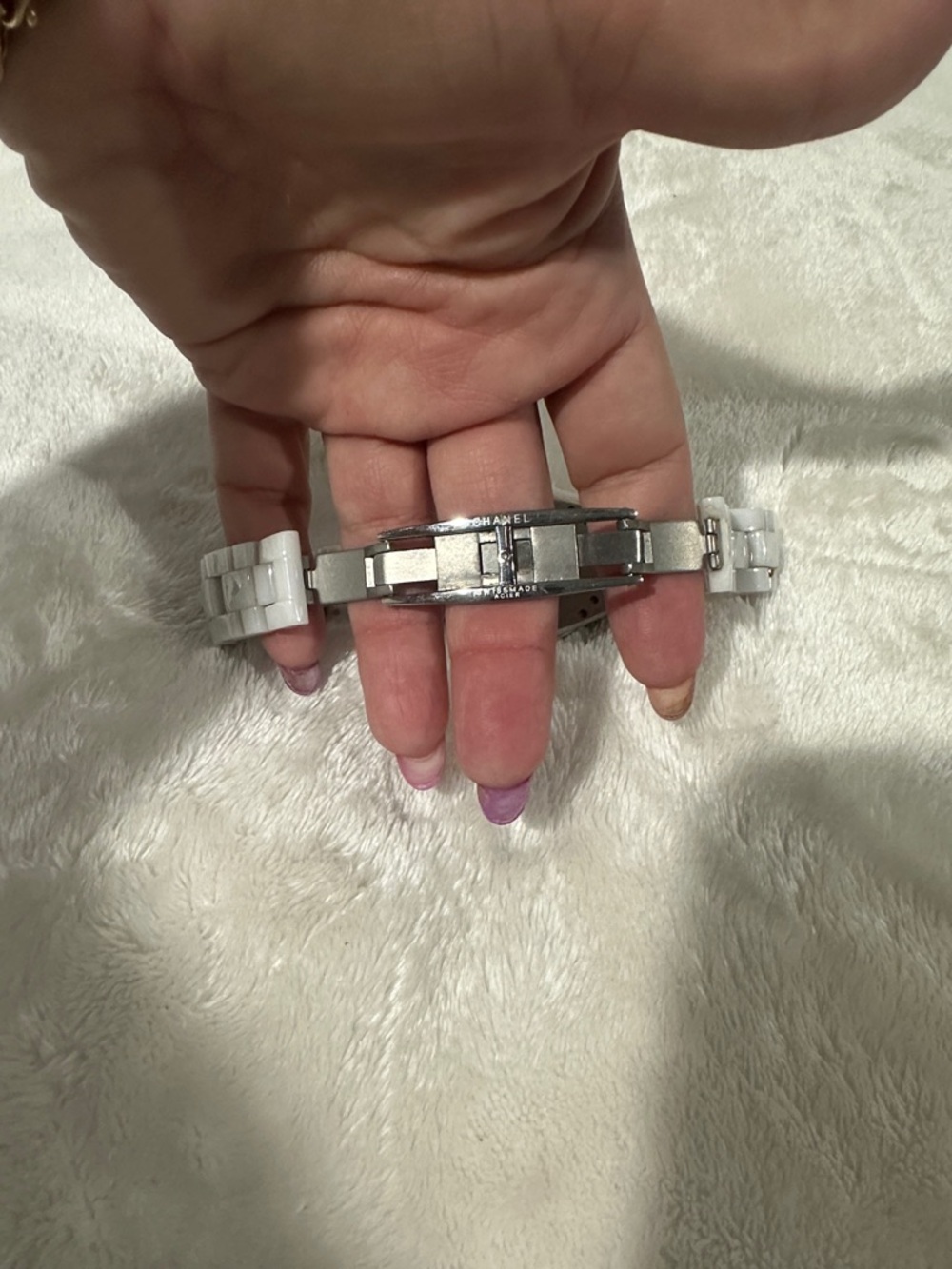 CHANEL White Ceramic J12 Bracelet Watch with Silver Accents - Picture 4 of 5